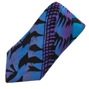 Art To Wear Leo Loomie Hand Dyed Original Mens Neck Tie Silk Abstract Blue Black